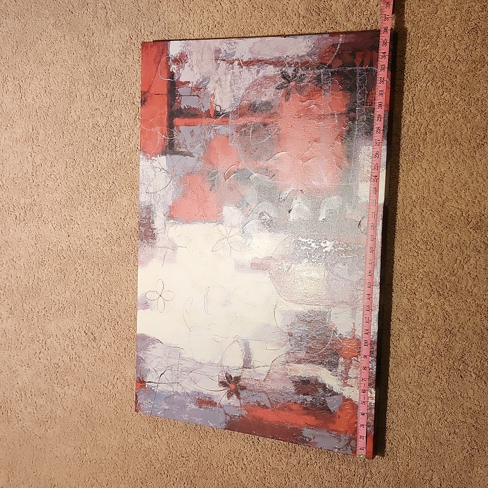 Abstract Textured Canvas Print Painting 24"×36"x1.5" Red Grey Black Flower Vases - Picture 7 of 7